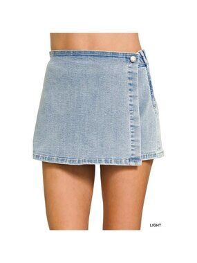 Zenana Wrap Front Denim Skort
